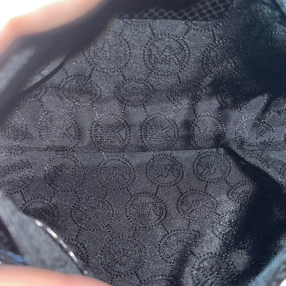 Michael Kors Black Textured Faux Snakeskin Clutch with Tassel & Charm